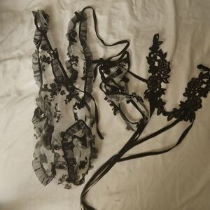 Small 3 piece lingerie set sheer/mesh/velvet BNWTIB